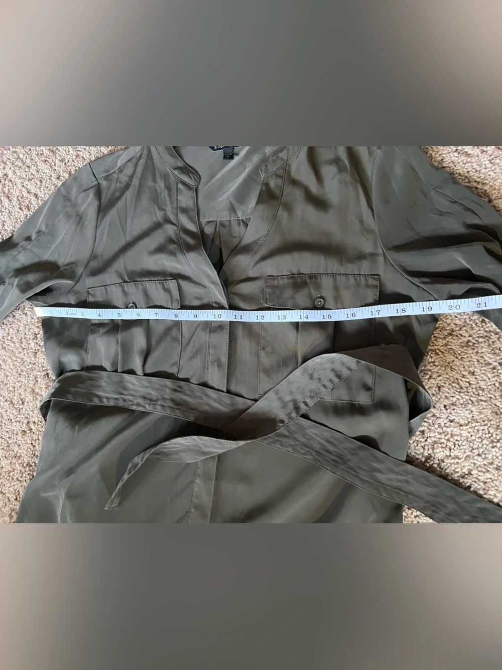 EXPRESS Olive Utility Shirt Dress with Waist Tie cargo style - Picture 5 of 7